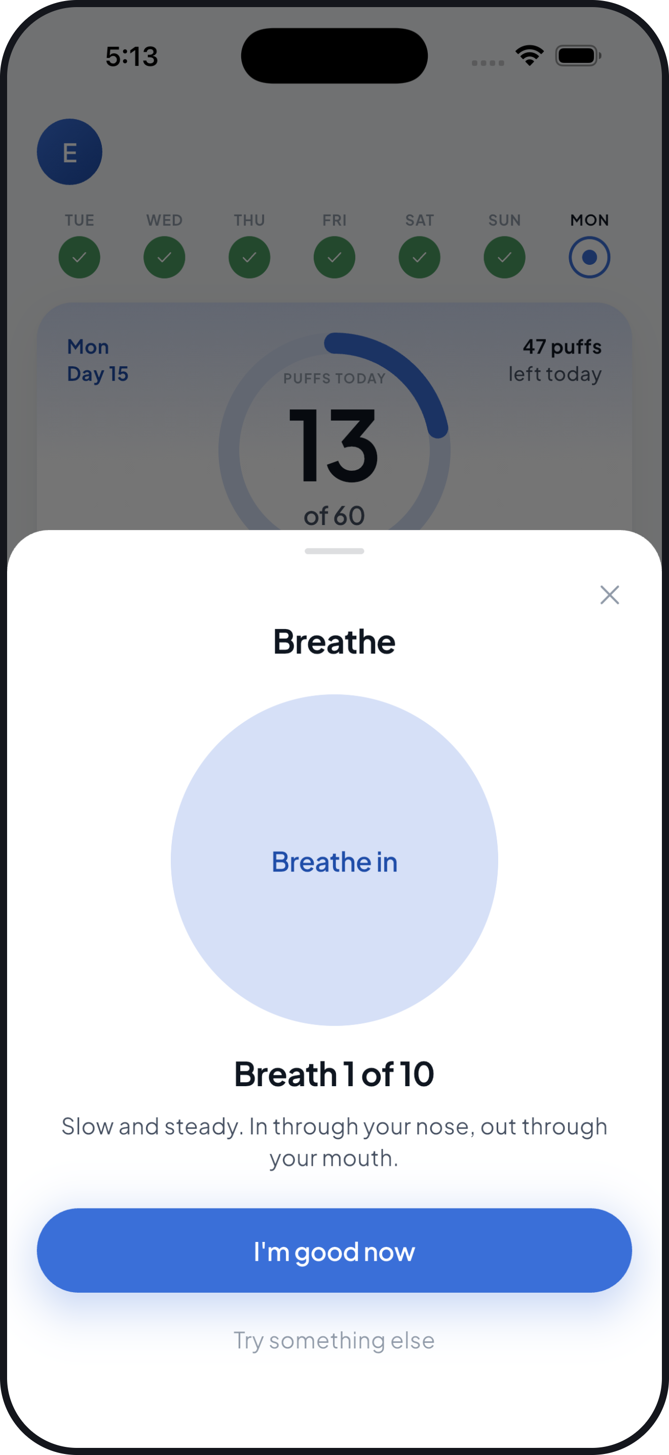 Craving support sheet counting through ten paced breaths